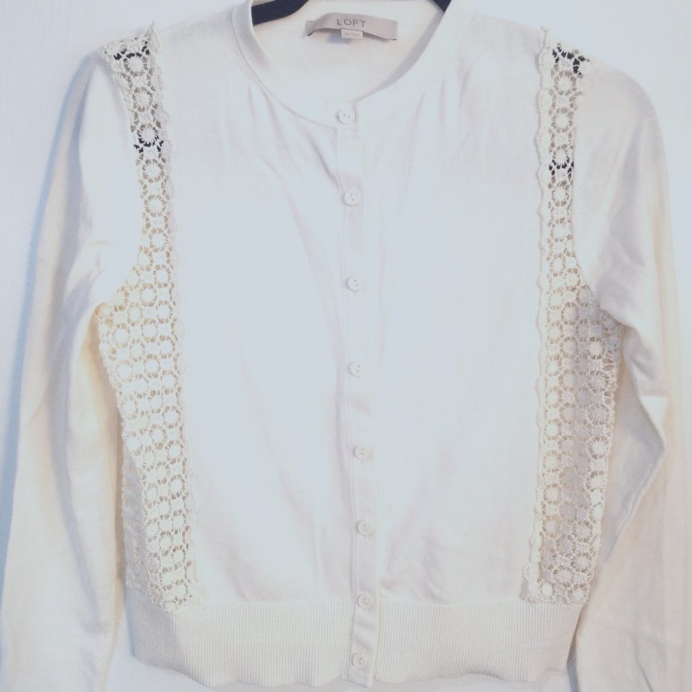 Ann Taylor Loft Cream Button Down Cardigan XS